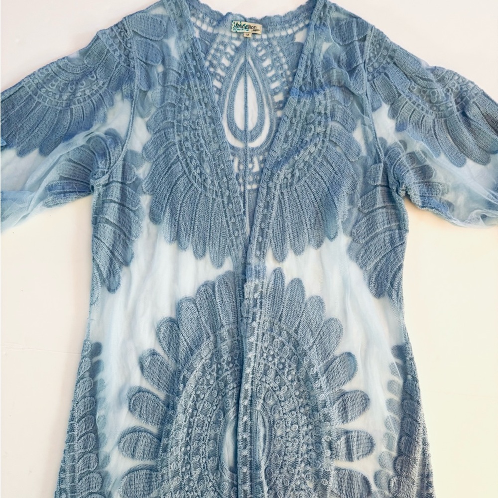 Elegant Blue Lace Overlay Duster